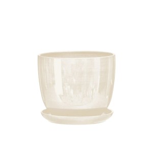 Doniczka z podstawką Sofia kremowy połysk - 21 cm