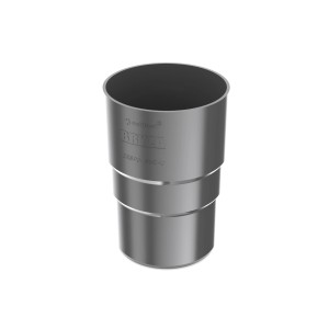 Szara plastikowa złączka do rynien dachowych.