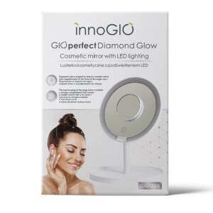 Lusterko kosmetyczne InnoGIO z oświetleniem LED, zapakowane w karton.