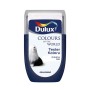 Tester koloru Dulux „Chłodna biel“: Wałek do malowania ścian w kolorze niebiesko-białym z psem.