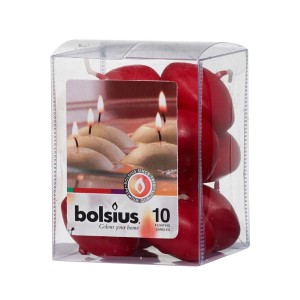 Czerwone świece zapachowe t.b.t. (10 szt.) w przezroczystym opakowaniu. Pływające świece dla przytulnej atmosfery.