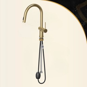 Granitan Bateria kuchenna Naya z wyciąganą wylewką brush gold