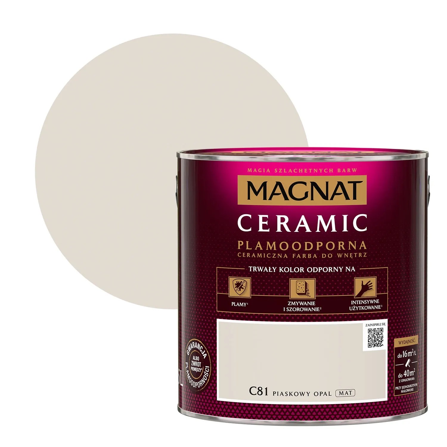 Magnat Ceramic farba do ścian C81 Piaskowy Opal, matowa farba w pojemniku.