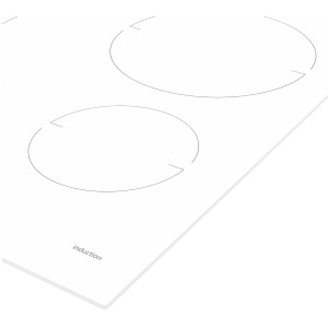 Biała płyta indukcyjna t.b.t. z dwoma polami grzejnymi.