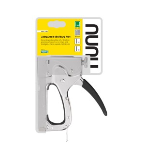 Zszywacz ręczny t.b.t., srebrny z czarną rączką.