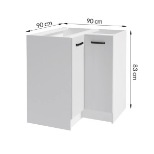 Szafka narożna kuchenna dolna, biała, 90x90x83 cm, część zestawu mebli kuchennych.