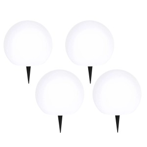 Zestaw 4 lamp solarnych do ścieżek, białe kule z kolcem do ziemi.