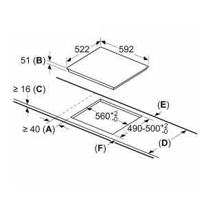 Rysunek techniczny płyty indukcyjnej z wymiarami.