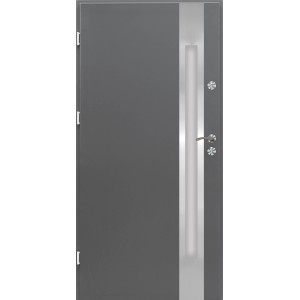 Próbka powierzchni Splendoor Thermospace Szary, widok drzwi zewnętrznych ze srebrnym akcentem.