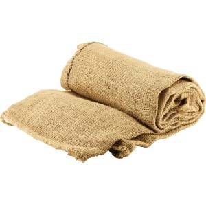 Dwa worki jutowe (50 kg) z naturalnego materiału, jeden zwinięty, drugi leżący płasko. Idealne do ogrodu i transportu.