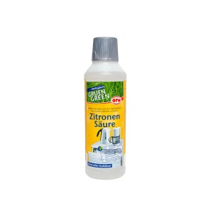 Butelka kwasu cytrynowego Gruen Green, uniwersalny odkamieniacz do kuchni i łazienki.