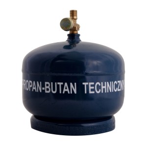 Niebieska butla gazowa kempingowa z napisem Propan-Butan.