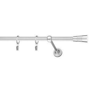 Srebrny karnisz t.b.t. z końcówką, kółkami i haczykami do plis.