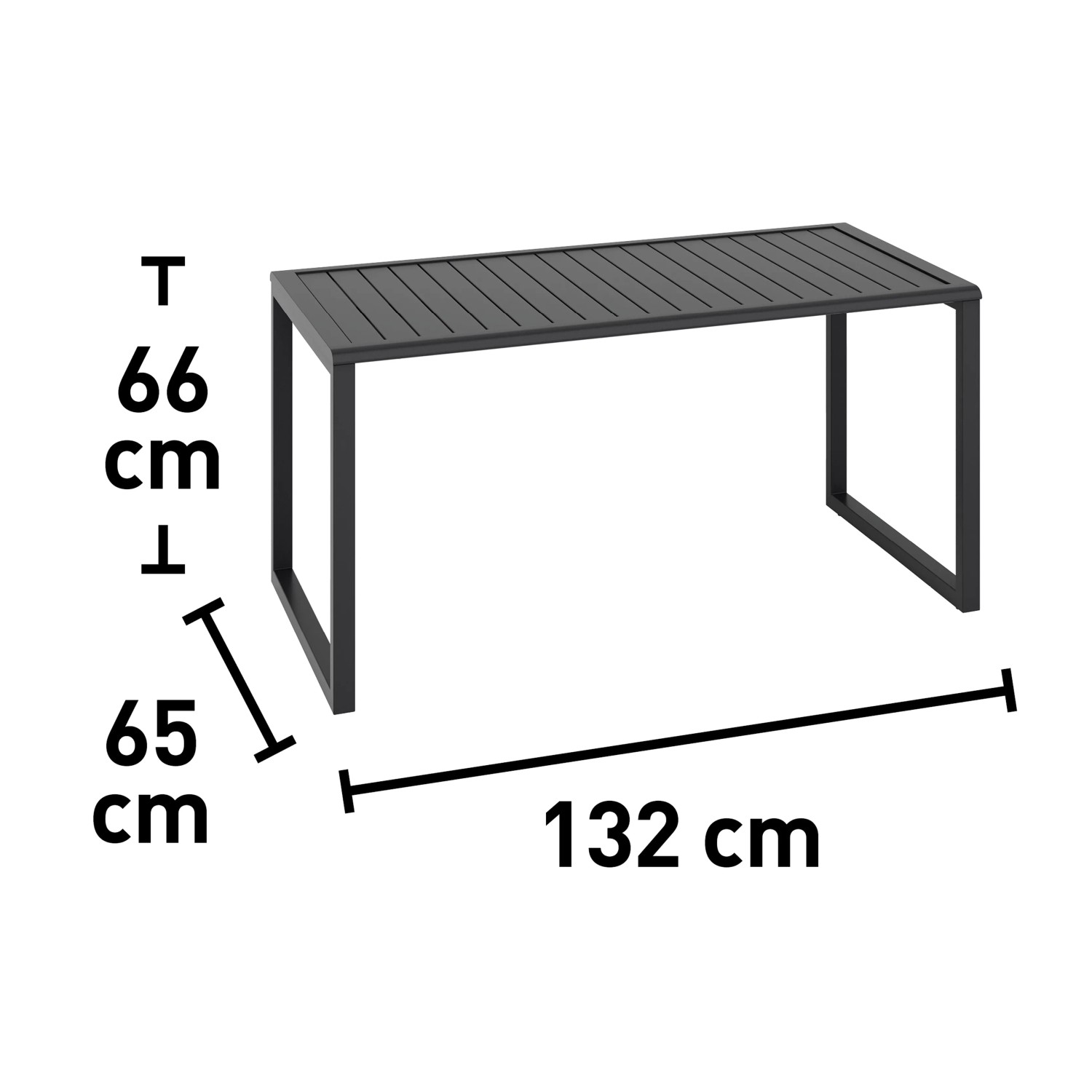 Stół jadalny Tamworth, część 4-częściowego zestawu wypoczynkowego, aluminium antracyt, wymiary widoczne.