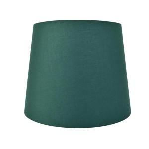 Zielony abażur do lamp, tekstylny, stożkowy kształt.