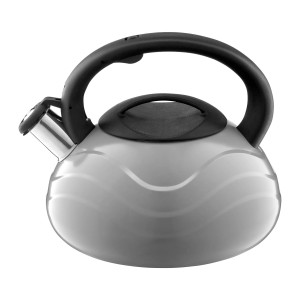 Szary czajnik na kuchenkę z czarną rączką.