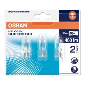 Osram G9 HALOPIN SUPERSTAR żarówki halogenowe zestaw 3 szt., 35W, 460lm, 2800K, ściemnialne.