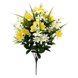 Dekoracyjny bukiet z żółtymi narcyzami i białymi kwiatami do dekoracji ogrodu.