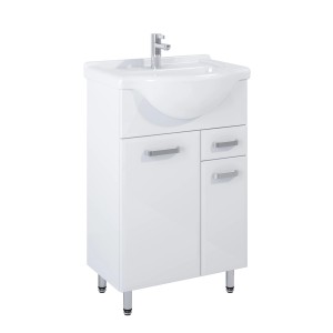 Biały zestaw mebli łazienkowych t.b.t. z umywalką i szafką pod umywalkę.