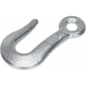 Hak holowniczy ocynkowany, 100x58 mm, z oczkiem do napinania lin stalowych do 300 kg.