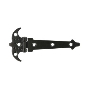 Czarny zawias meblowy t.b.t. z elementami dekoracyjnymi.