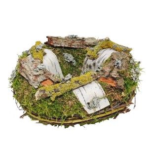 Dekoracyjna miska z mchu z korą brzozową, idealna jako dekoracja stołu lub dla małych roślin.