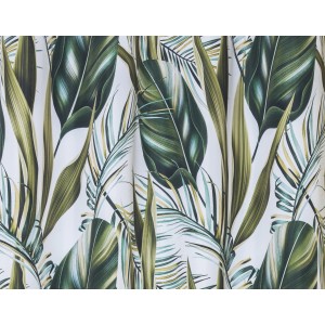 Dekoracyjna zasłona z tropikalnym wzorem liści do salonu.