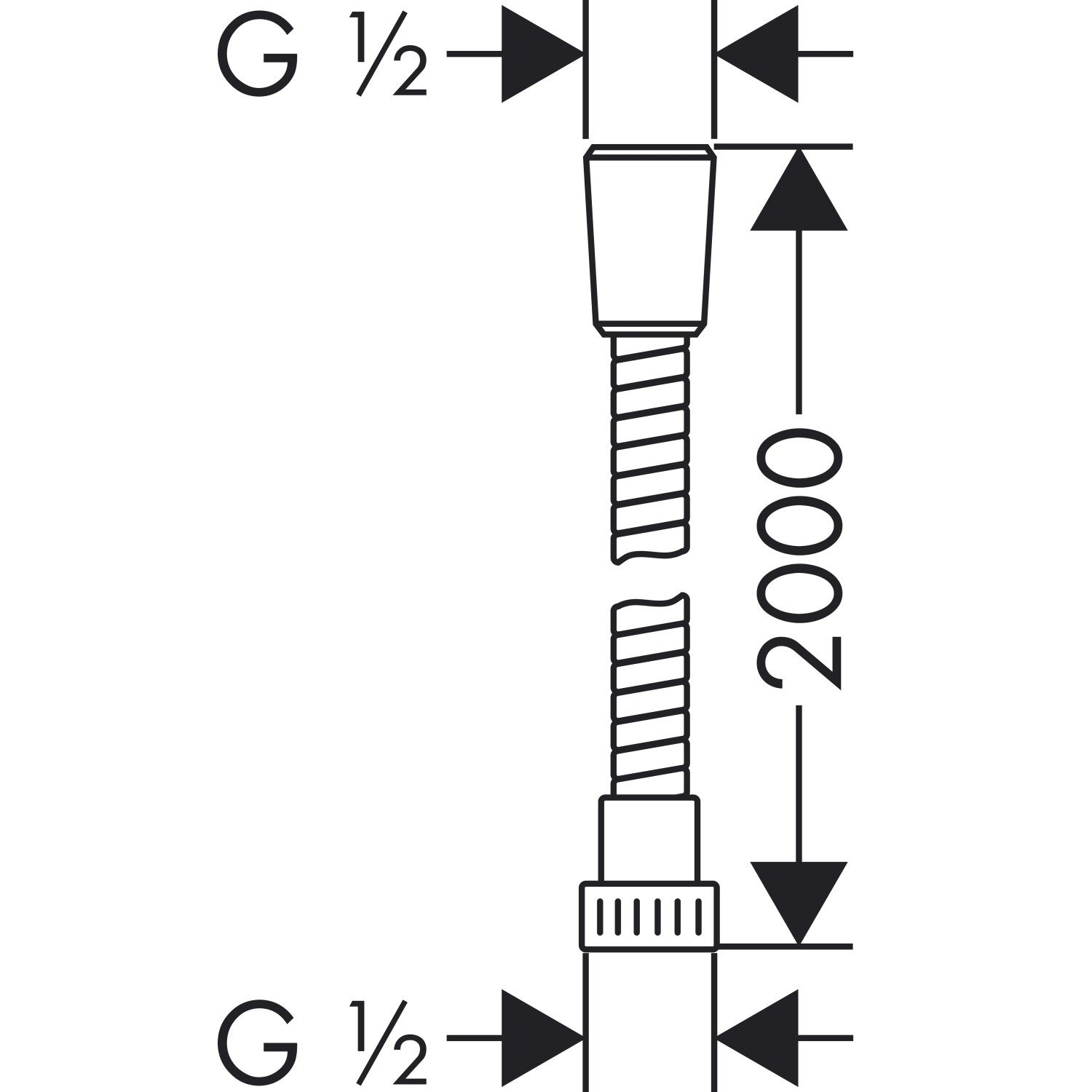 Wąż prysznicowy Hansgrohe Metaflex, 200 cm, chrom, z wymiarami.