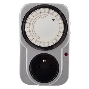 Analogowy zegar sterujący do automatyki domowej, srebrny z ustawieniem 24-godzinnym.