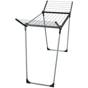 Suszarka na pranie Leifheit Pegasus 150 Solid Slim, 15 m powierzchni suszenia, czarna, ze składanymi skrzydłami.