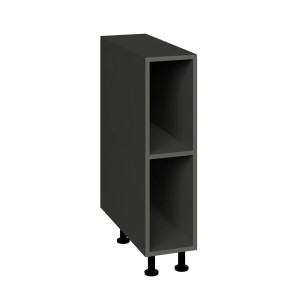 Szara szafka t.b.t. z dwiema otwartymi przegrodami i czarnymi nóżkami.