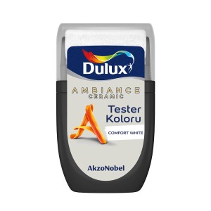 Tester koloru Dulux Comfort White, farba do ścian wewnętrznych.