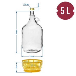 5L szklany balon z koszem i korkiem do wina i innych napojów.