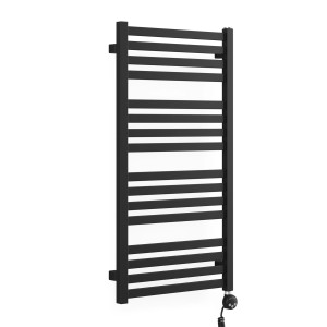 Czarny grzejnik t.b.t. do łazienki, suszarka do ręczników.