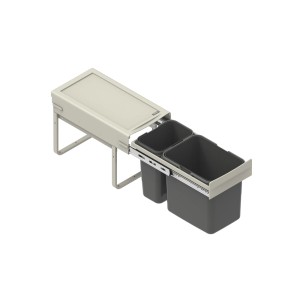 System segregacji odpadów do kuchni t.b.t. z dwoma szarymi koszami na szynach wysuwanych.