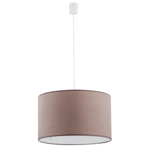 Nowoczesna brązowa lampa wisząca z cylindrycznym abażurem dla nowych trendów w oświetleniu.