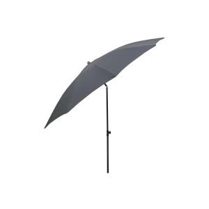 Szary parasol balkonowy zapewniający cień na balkonie.