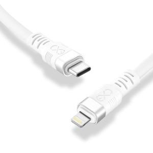 Biały kabel do ładowania t.b.t. z USB-C i złączem Lightning do telefonów komórkowych.