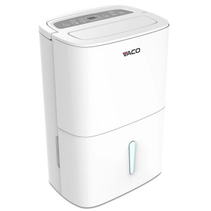 Biały osuszacz powietrza t.b.t. z panelem sterowania i wskaźnikiem poziomu wody.