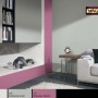 Pokój dzienny z farbami ściennymi t.b.t. w kolorze szarym i fioletowym. Kolorowe farby ścienne do nowoczesnego domu.
