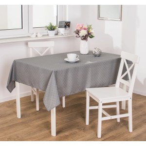 Szary obrus we wzory na nakrytym stole. Kategoria: OBI Obrusy.