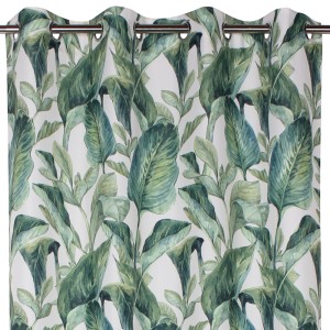 Zasłona t.b.t. z tropikalnym wzorem liści do salonu.