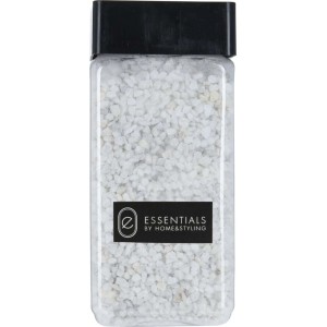 Dekoracyjny biały żwir w pojemniku.