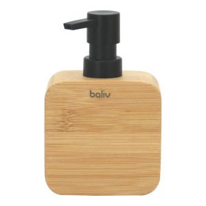 t.b.t. Dozownik do mydła bambusowy z czarną pompką do akcesoriów łazienkowych.