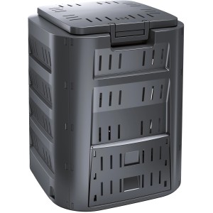 Czarny kompostownik Compogreen o pojemności 210 l na odpady ogrodowe i kuchenne.