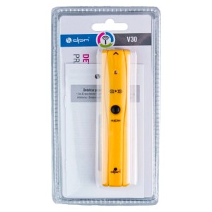 Żółty próbnik napięcia w blistrze. Narzędzie do pomiaru napięcia AC.