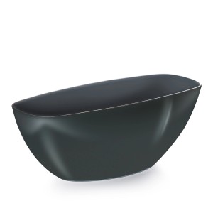 Czarna, owalna miska na rośliny doniczkowe.