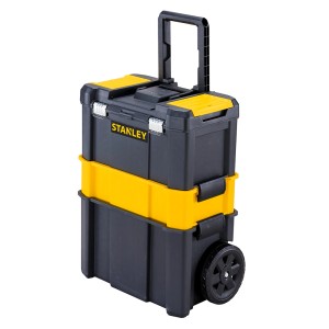 Stanley Rollende Werkstatt Essential STST1-80151, skrzynka narzędziowa 3 w 1 z teleskopowym uchwytem i kółkami.