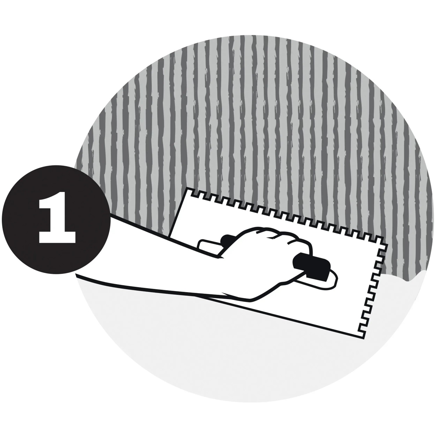 Ilustracja: Nakładanie kleju do płytek ząbkowaną szpachelką do okładzin Elabrick.