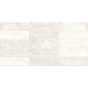 Jasne, prostokątne płytki ścienne t.b.t. w formacie cegły.